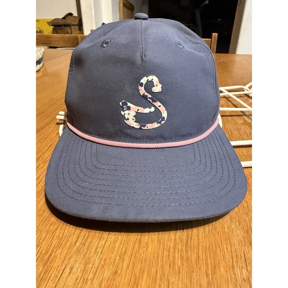 Swannies Golf Rope Hat Navy Floral Swan Logo Snapback Performance Cap OSFM